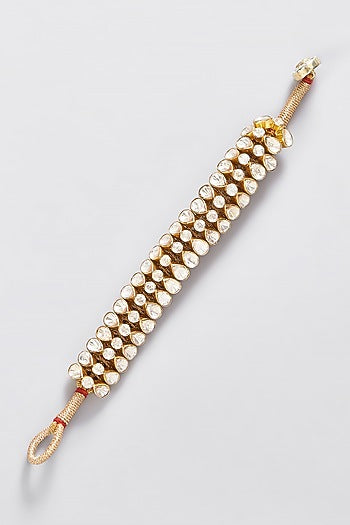 Gold Finish Moissanite Polki Bracelet In Sterling Silver