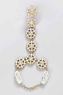 Gold Finish Moissanite Polki & Pearl Hathphool In Sterling Silver