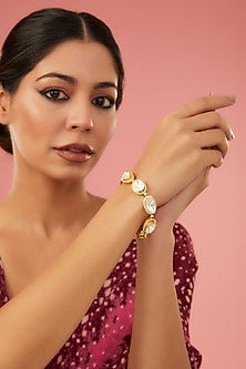 Gold Finish Moissanite Polki & CZ Bracelet In Sterling Silver