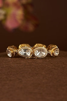 Gold Finish Moissanite Polki & CZ Bracelet In Sterling Silver