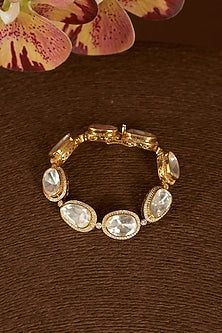 Gold Finish Moissanite Polki & CZ Bracelet In Sterling Silver