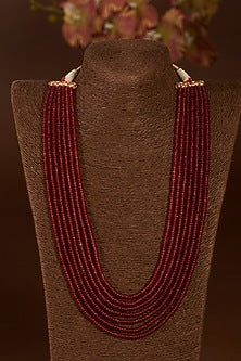 Gold Finish Synthetic Ruby Long Necklace In Sterling Silver