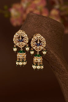 Gold Finish Moissanite Polki & Synthetic Navratna Stone Choker Necklace Set In Sterling Silver