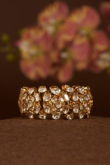 Gold Finish Moissanite Polki Bangle In Sterling Silver