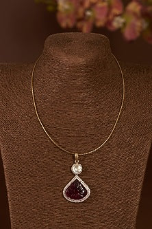 Gold Finish Moissanite Polki & Eurostar CZ Pendant Necklace Set In Sterling Silver