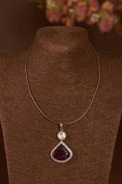Gold Finish Moissanite Polki & Eurostar CZ Pendant Necklace Set In Sterling Silver