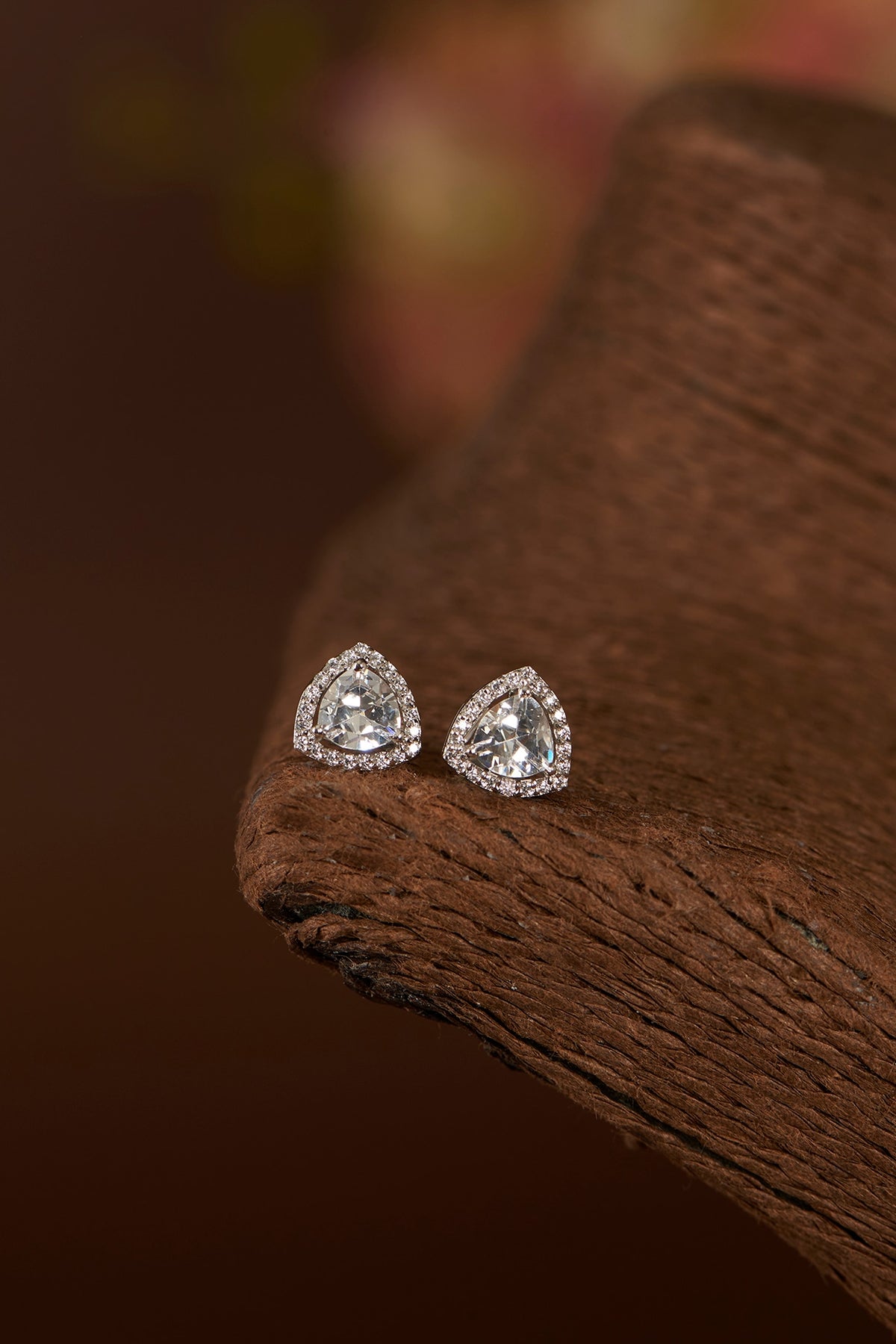White Finish Eurostar CZ Stud Earrings In Sterling Silver