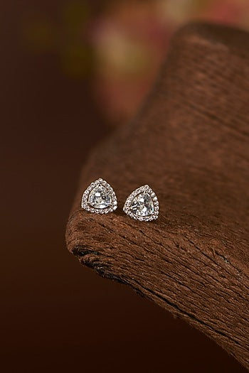 White Finish Eurostar CZ Stud Earrings In Sterling Silver