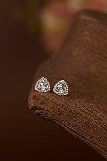 White Finish Eurostar CZ Stud Earrings In Sterling Silver