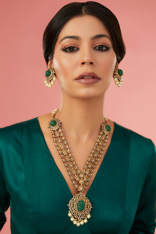 Gold Finish Moissanite Polki Choker Necklace Set In Sterling Silver