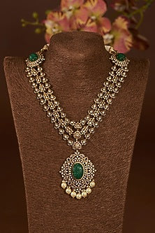 Gold Finish Moissanite Polki Choker Necklace Set In Sterling Silver