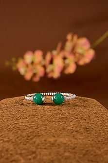 White Finish Zircon & Emerald Stone Bracelet In Sterling Silver