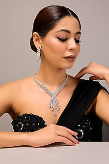 White Finish Zircon Necklace Set In Sterling Silver