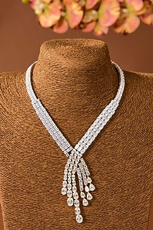 White Finish Zircon Necklace Set In Sterling Silver