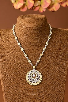 White Finish Zircon & Yellow Stone Necklace Set In Sterling Silver