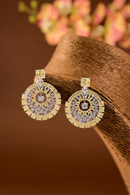 White Finish Zircon & Yellow Stone Necklace Set In Sterling Silver