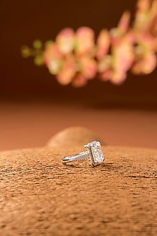 White Finish Zircon Ring In Sterling Silver
