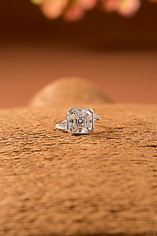 White Finish Zircon Ring In Sterling Silver
