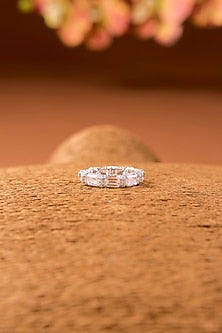 White Finish Zircon & Pink Sapphire Stone Ring In Sterling Silver