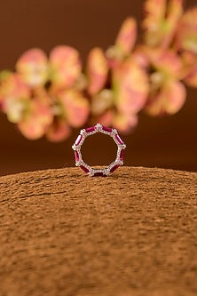 White Finish Zircon & Ruby Stone Ring In Sterling Silver