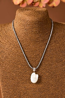 White Finish Pearl Long Necklace In Sterling Silver