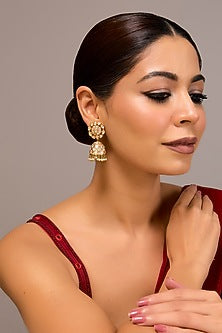 Gold Finish Kundan Polki Dangler Earrings In Sterling Silver
