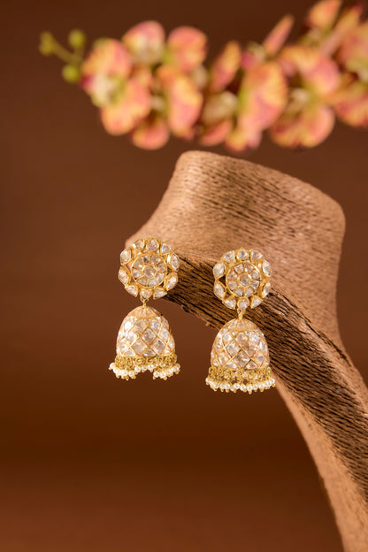 Gold Finish Kundan Polki Dangler Earrings In Sterling Silver
