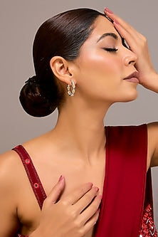 White Finish Zircon & Yellow Stone Hoop Earrings In Sterling Silver