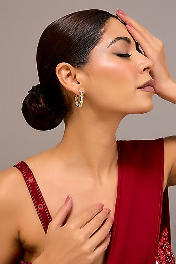White Finish Zircon & Yellow Stone Hoop Earrings In Sterling Silver