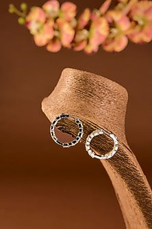 White Finish Zircon & Yellow Stone Hoop Earrings In Sterling Silver