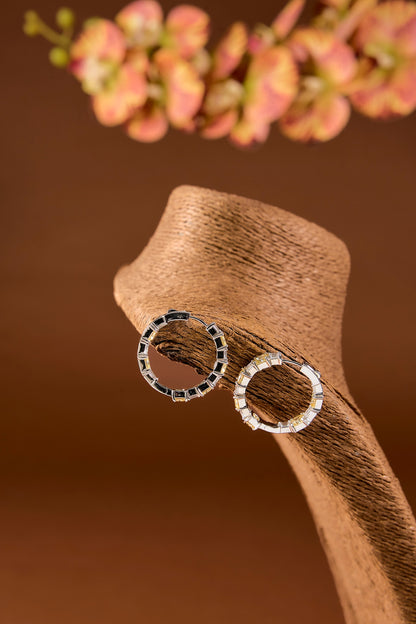 White Finish Zircon & Yellow Stone Hoop Earrings In Sterling Silver