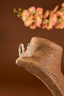 White Finish Zircon & Yellow Stone Hoop Earrings In Sterling Silver