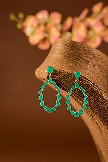 White Finish Zircon & Emerald Stone Dangler Earrings In Sterling Silver