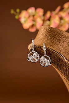 White Finish Zircon Dangler Earrings In Sterling Silver