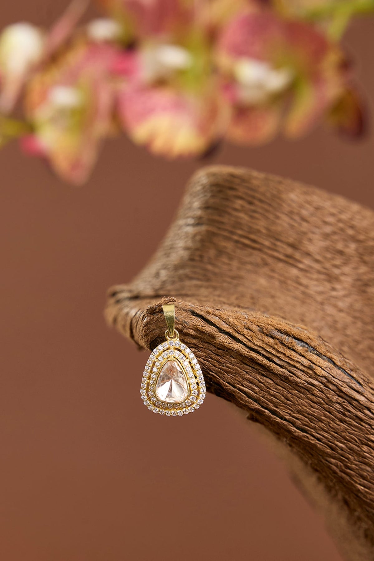 Yellow Gold Finish Moissanite Polki & Eurostar Swarovski Pendant In Sterling Silver