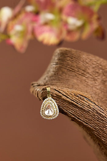 Yellow Gold Finish Moissanite Polki & Eurostar Swarovski Pendant In Sterling Silver