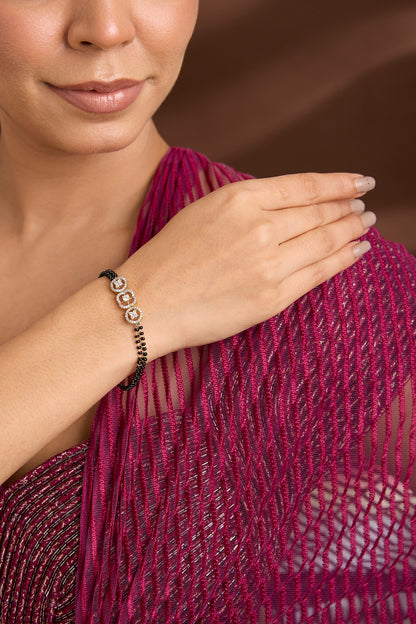Yellow Gold Finish Eurostar Swarovski & Black Onyx Pearl Openable Bracelet In Sterling Silver
