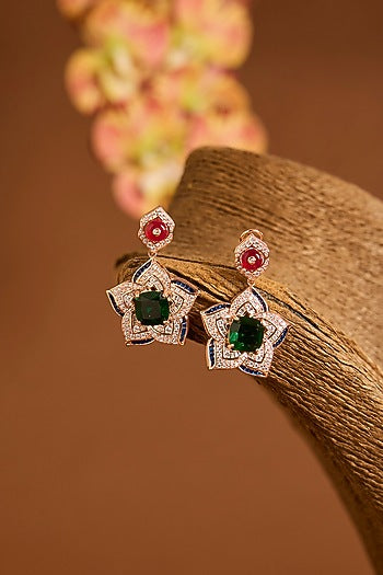 Rose Gold Finish Swarovski & Ruby Necklace Set In Sterling Silver