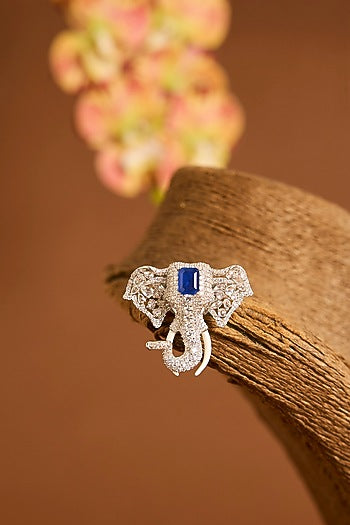 White Gold Finish Swarovski & Sapphire Brooch Cum Pendant In Sterling Silver