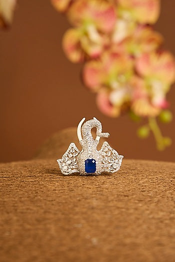 White Gold Finish Swarovski & Sapphire Brooch Cum Pendant In Sterling Silver