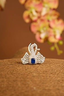 White Gold Finish Swarovski & Sapphire Brooch Cum Pendant In Sterling Silver