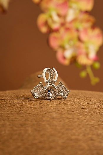 White Gold Finish Swarovski & Sapphire Brooch Cum Pendant In Sterling Silver