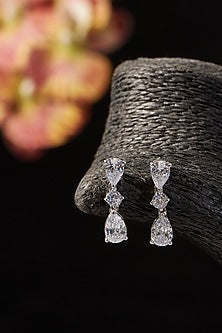 White Finish CZ Dangler Earrings In Sterling Silver