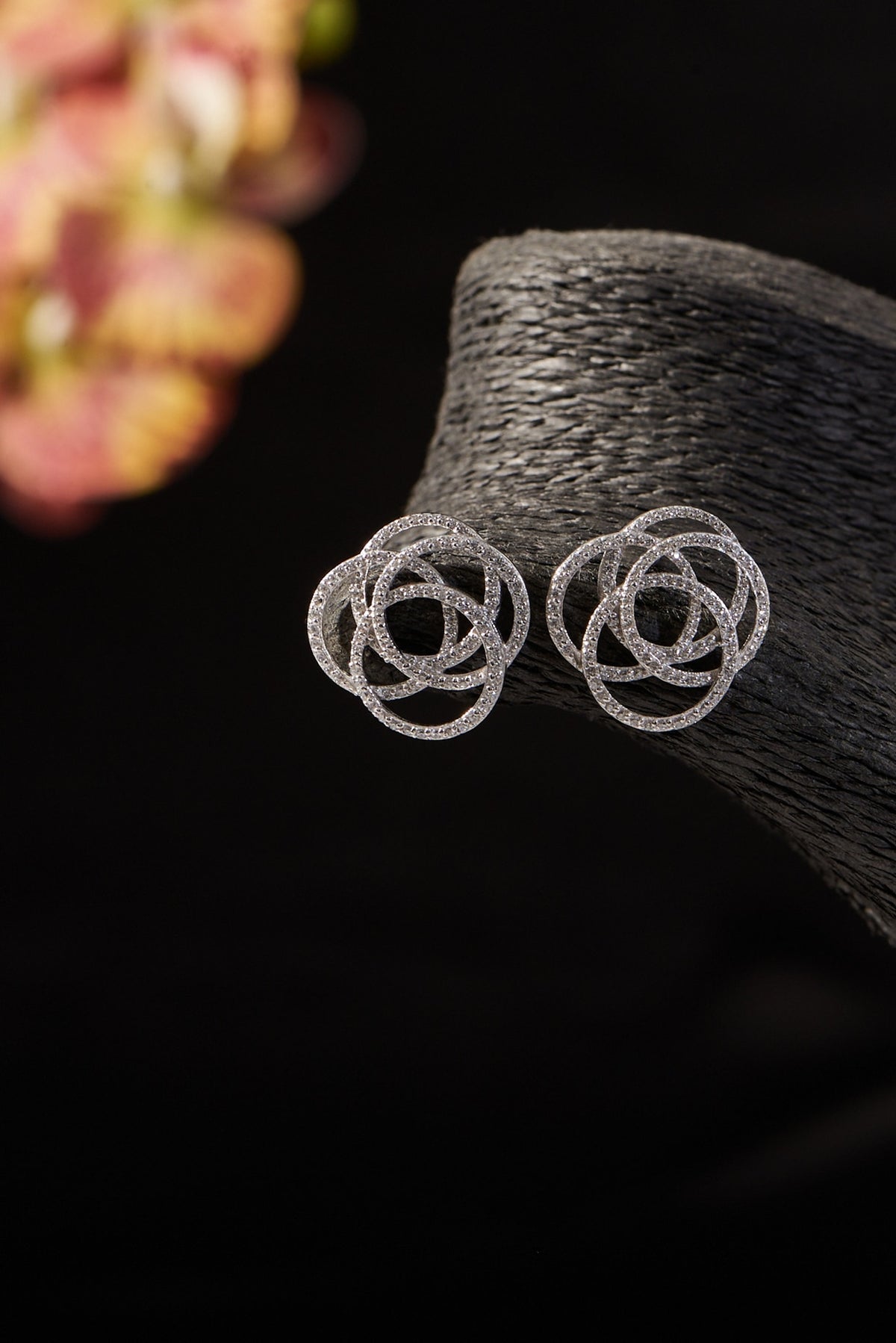 White Finish CZ Stud Earrings In Sterling Silver