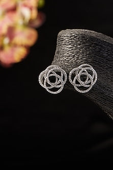 White Finish CZ Stud Earrings In Sterling Silver