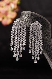 White Finish CZ Dangler Earrings In Sterling Silver