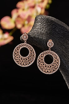 Rose Gold Finish CZ Dangler Earrings In Sterling Silver
