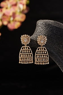 Gold Finish Moissanite Polki & CZ Dangler Earrings In Sterling Silver
