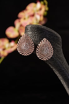 Rose Gold Finish CZ Stud Earrings In Sterling Silver