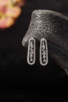 White Finish CZ Dangler Earrings In Sterling Silver